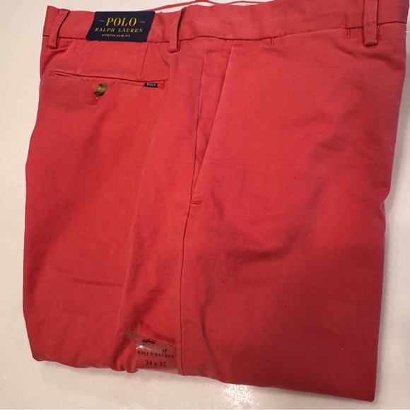 NWT Men Ralph Lauren Polo Logo Chino Slim Fit Flat Front Pants Sz 34x32 Red - Picture 12 of 12